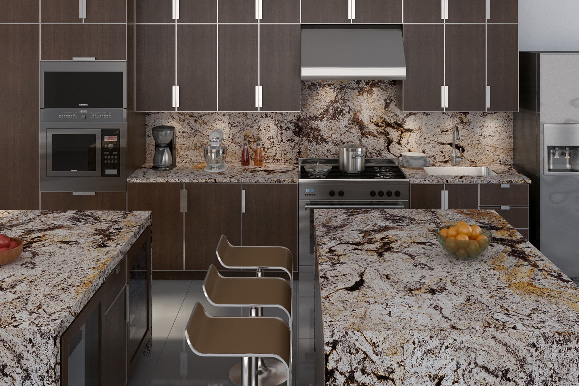 Cubierta de piedra natural en cocina entregada por Mármoles Koukal